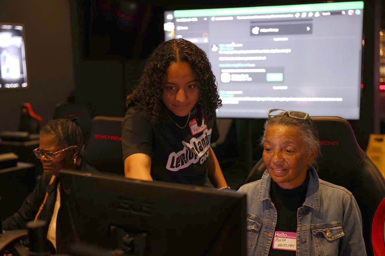 Two participants working together at a Senior Esports USA session
